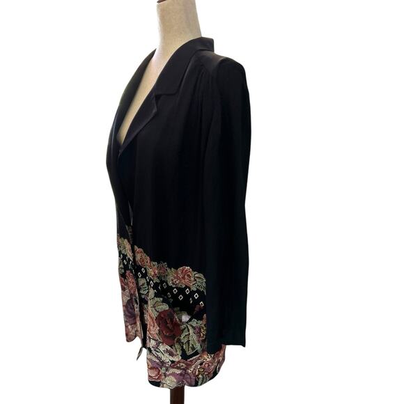 80's Needlepoint Floral Jacket Top Black Low V Neck Size 8 Boho Whimsigoth Gypsy - Picture 10 of 10